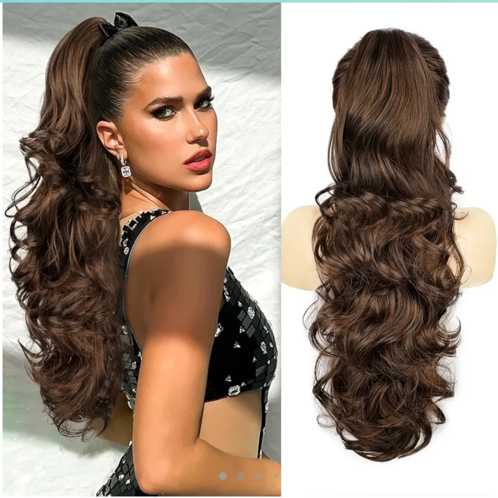 Ponytail extension with claw or drawstring 24
